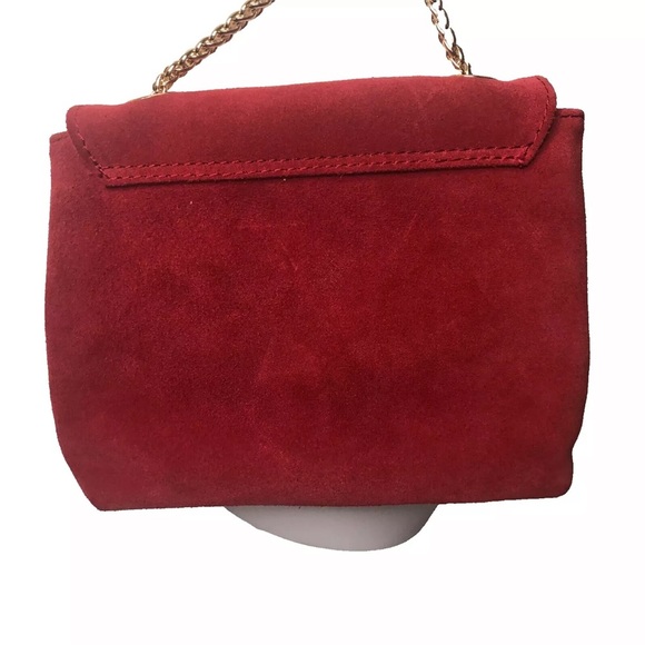 Genuine Suede Shoulder bag Red Scalloped Gold Chain Strap Italy - Picture 3 of 14
